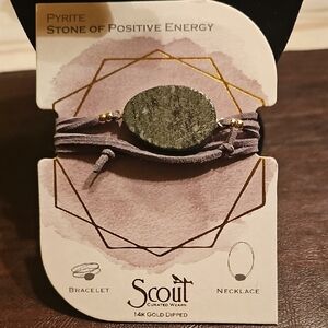 New Scout Pyrite Bracelet Or Necklace Gray Suede and Gold Beads Positive Energy